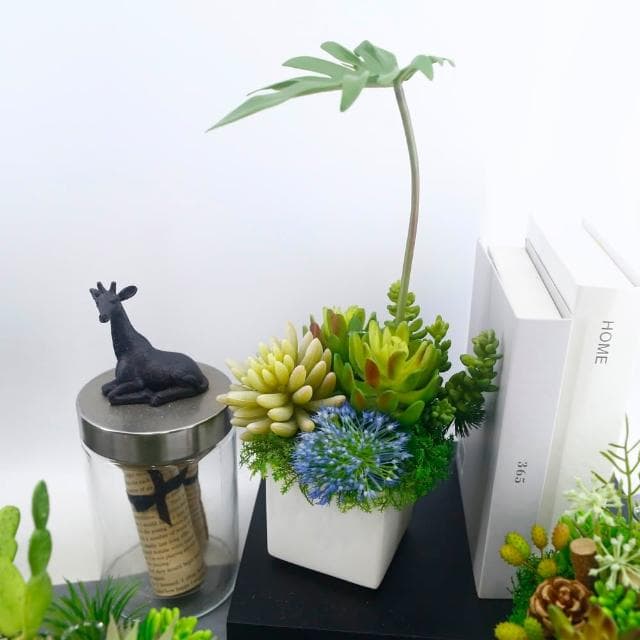 【HUGO DECO 榆果傢飾】春雨葉多肉香氛植栽擬真植物/人造盆栽/綠化/佈置/禮物