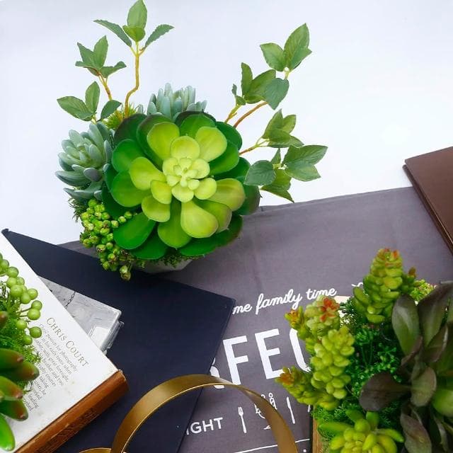 【HUGO DECO 榆果傢飾】大寶石蓮枝芽多肉盆栽(擬真植物/人造盆栽/綠化/佈置/禮物)