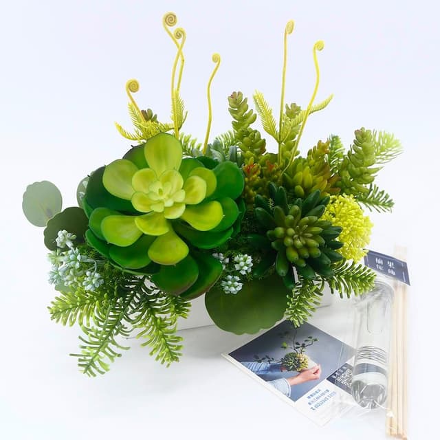 【HUGO DECO 榆果傢飾】寶石蓮多肉組合長盆植栽(擬真植物/人造盆栽/綠化/佈置/禮物)