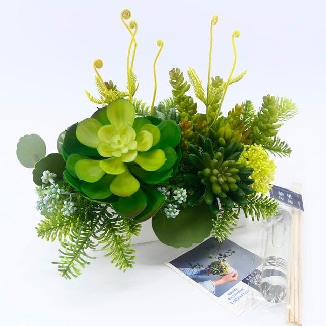 【HUGO DECO 榆果傢飾】寶石蓮多肉組合長盆植栽(擬真植物/人造盆栽/綠化/佈置/禮物)
