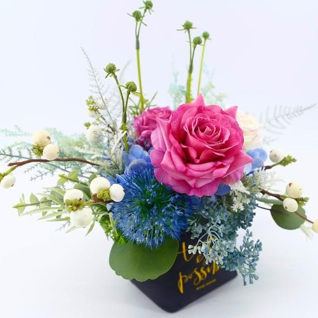 【HUGO DECO 榆果傢飾】紫玫瑰璀璨香氛紙袋花禮(擬真植物/人造盆栽/綠化/佈置/禮物)