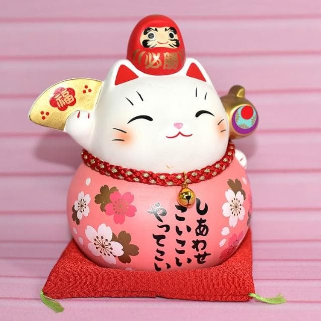 野馬日式雜貨 金福槌 櫻花 招福招財貓 不倒翁 日本製 金運來福 藥師窯 存錢罐 貯金箱 16.5cm kc788
