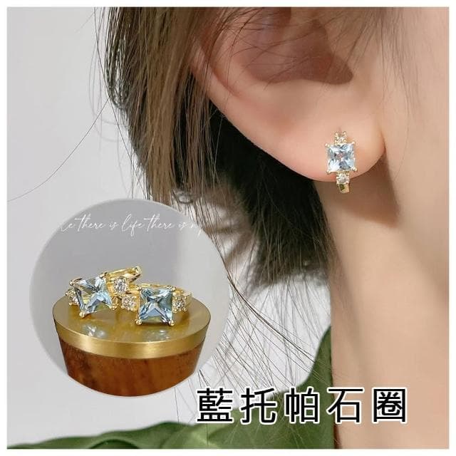 【HaNA 梨花】韓國東大門現貨採購．輕奢S925銀倫敦藍托帕石鍍18K金耳環 現+預