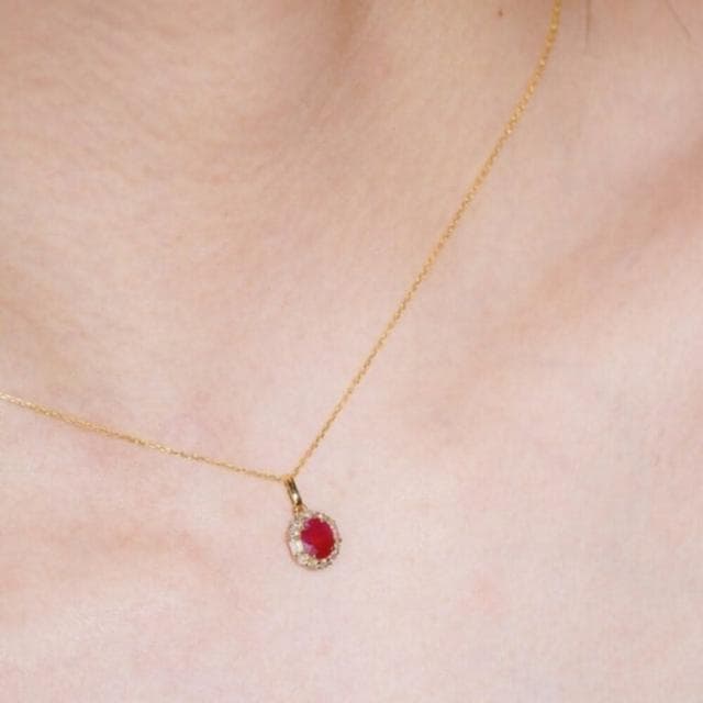 【WhiteKuo】18k天然紅寶石鑽石橢圓吊墜/鎖骨鏈/項鏈(18k 紅寶石 鑽石 吊墜 項鍊 鎖骨練 母親節 母親節送禮 母親節禮物)