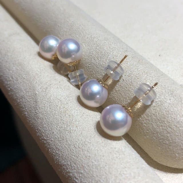 【WhiteKuo】18k經典日本海水珍珠akoya耳針7-8mm(18K akoya 珍珠 耳針)