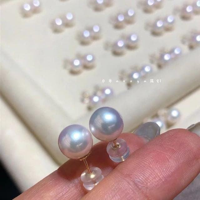 【WhiteKuo】18k經典日本海水珍珠akoya耳針7-8mm(18K akoya 珍珠 耳針)