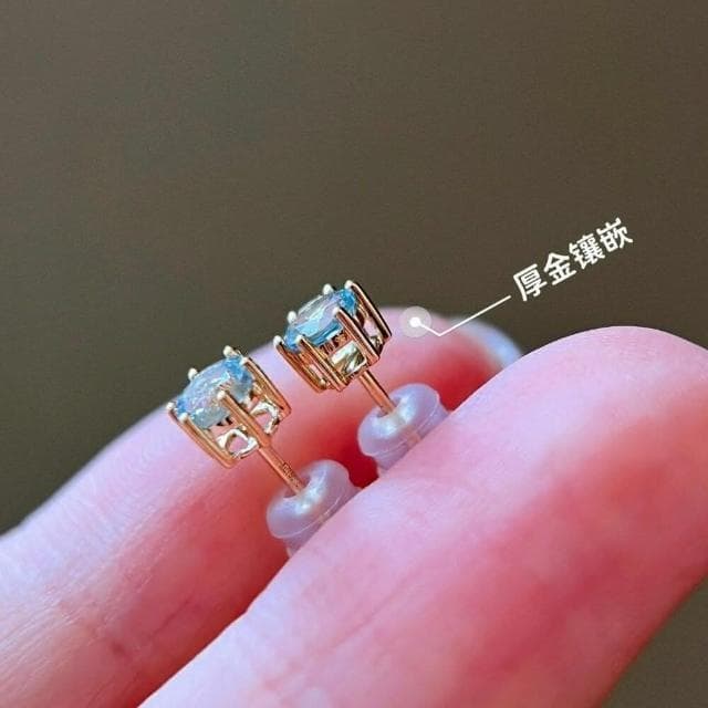 【WhiteKuo】WhiteKuo18k白天然海水藍寶耳釘耳針