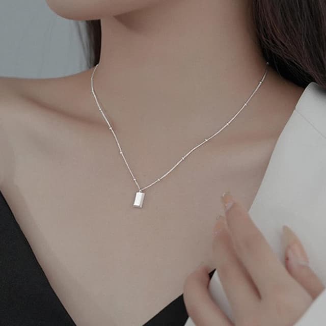【KEDDY】招財項鍊-銀項鍊-韓國項鍊-小飾品-小禮物-女生禮物-純銀項鍊-金磚項鍊-鎖骨鏈