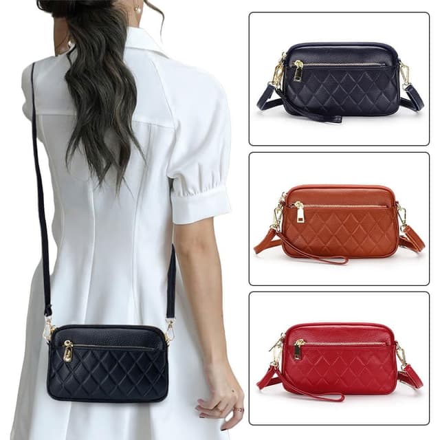 【KEDDY】真皮小方包-牛皮包包-手拿包-肩背包-多隔層-隨身小包-宴會包-拉鍊錢包-多功能-斜背包