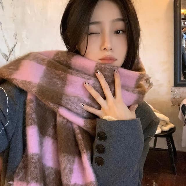【KEDDY】冬季保暖-毛絨圍巾-披巾-厚圍巾-馬海圍巾-毛絨圍巾-素色圍巾-發熱圍巾-加厚圍脖-格子圍巾-男圍巾-禮物