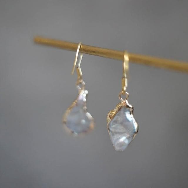 【ne jewelry & life】金邊巴洛克珍珠耳環耳墜／無耳洞