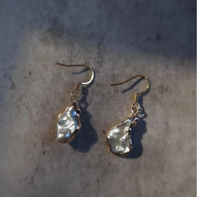 【ne jewelry & life】金邊巴洛克珍珠耳環耳墜／無耳洞