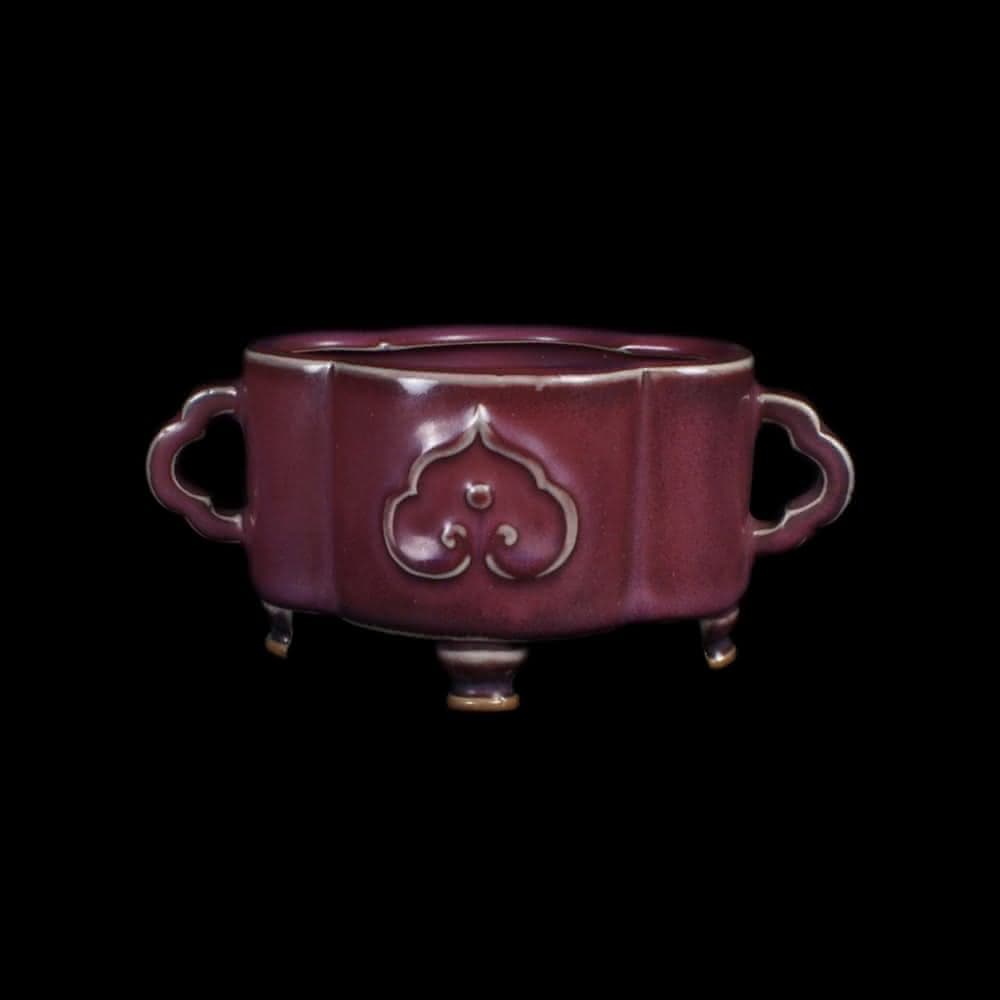 《博古珍藏》元 鈞窯玫瑰紫釉葵口香爐 早期收藏 老件瓷器 博物館級文物