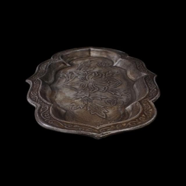 《博古珍藏》宋 定窯白釉刻花卉紋花口折沿盤 早期收藏 老件文物瓷器