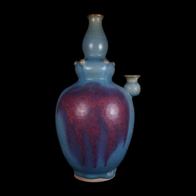 《博古珍藏》元 鈞窯天青釉紫斑淨瓶 早期收藏 老件花瓶瓷器 博物館級文物