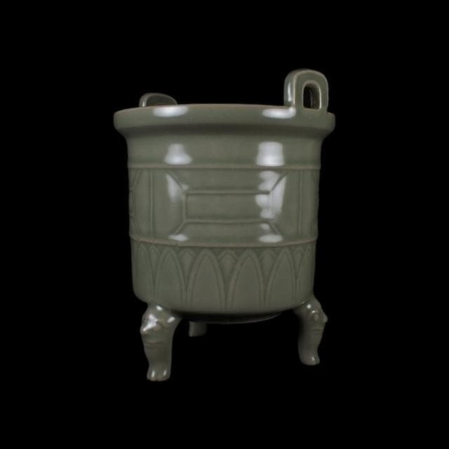 《博古珍藏》五代 越窯秘色瓷三足爐 早期收藏 老件香爐瓷器 博物館級文物