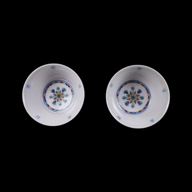 《博古珍藏》明成化 鬥彩斗彩海藻紋高足杯一對 紅胎 早期收藏 老件茶具瓷器 博物館級文物