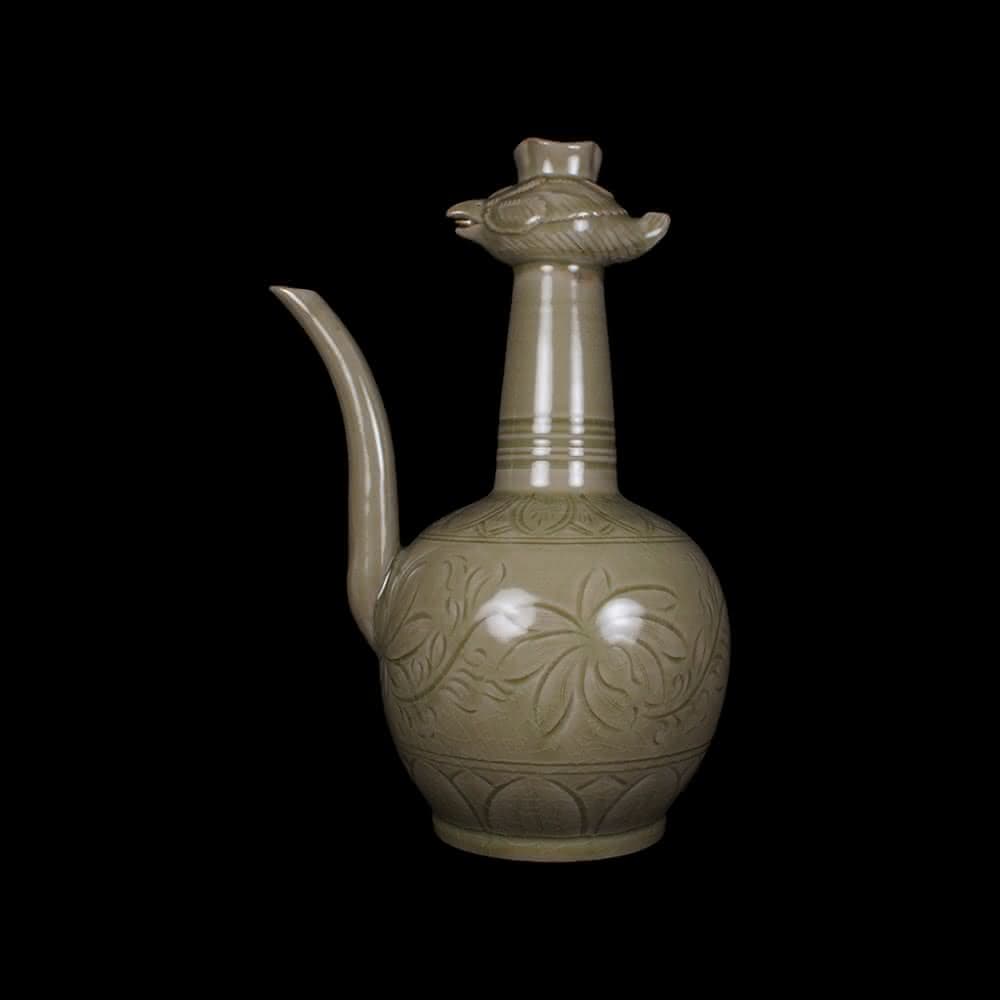 《博古珍藏》五代 越窯秘色瓷鳳首壺 早期收藏 老件茶壺瓷器 博物館級文物