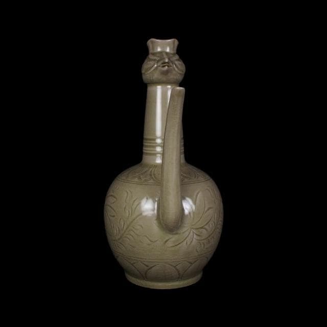 《博古珍藏》五代 越窯秘色瓷鳳首壺 早期收藏 老件茶壺瓷器 博物館級文物