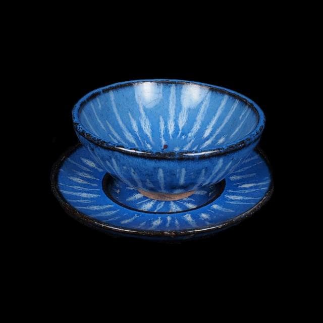 《博古珍藏》宋 建窯寶石藍釉茶盞碗托 早期收藏 老件茶杯瓷器 建盞文物