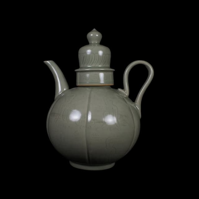 《博古珍藏》五代 越窯秘色瓷執壺 早期收藏 老件茶壺瓷器 博物館級文物