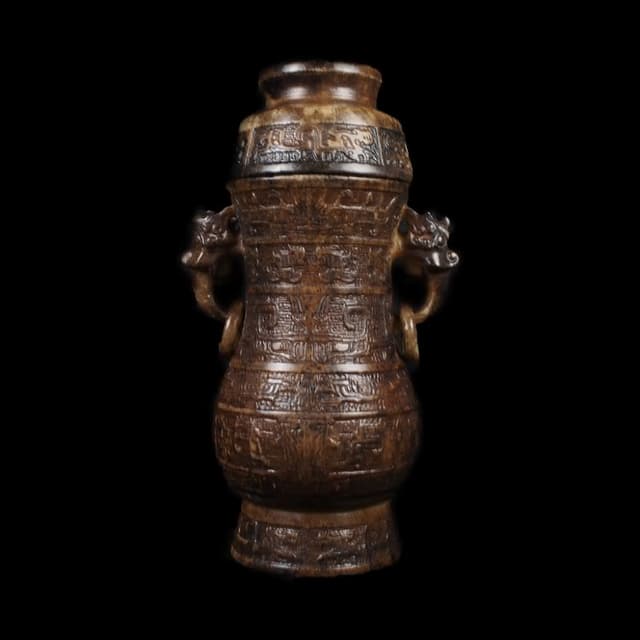 《博古珍藏》漢 天然青黃玉雕雙獸活環耳玉瓶擺件 2.26公斤 老件文物 早期收藏