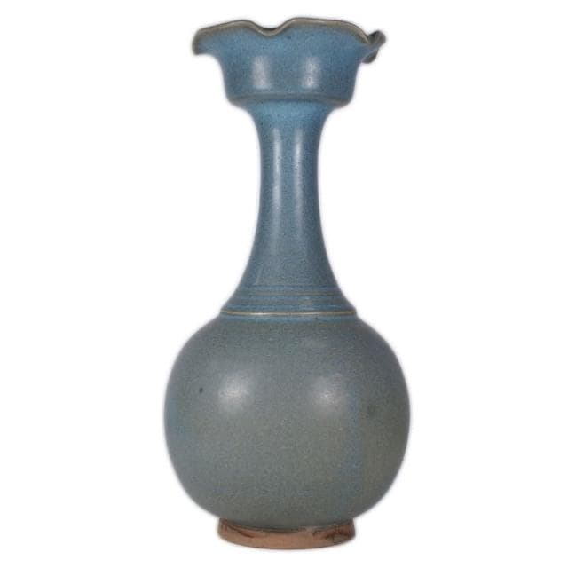 《博古珍藏》元 鈞窯天青釉紫斑花口瓶 早期收藏 老件花瓶瓷器