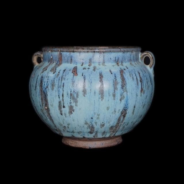 《博古珍藏》宋 鈞窯天藍釉紫斑雙系罐 早期收藏 老件瓷器