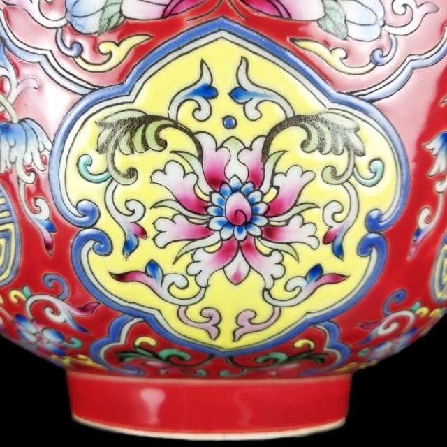 《博古珍藏》清雍正 紅釉粉彩花卉紋碗一對 宮廷珍藏 老件文物瓷器