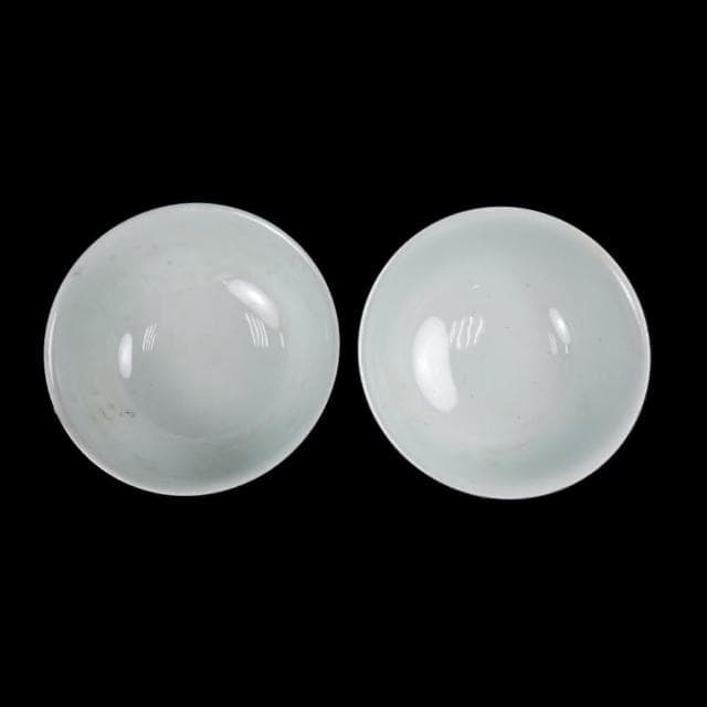 《博古珍藏》清雍正 松石綠釉粉彩開光山水圖碗一對 宮廷珍藏 老件文物瓷器