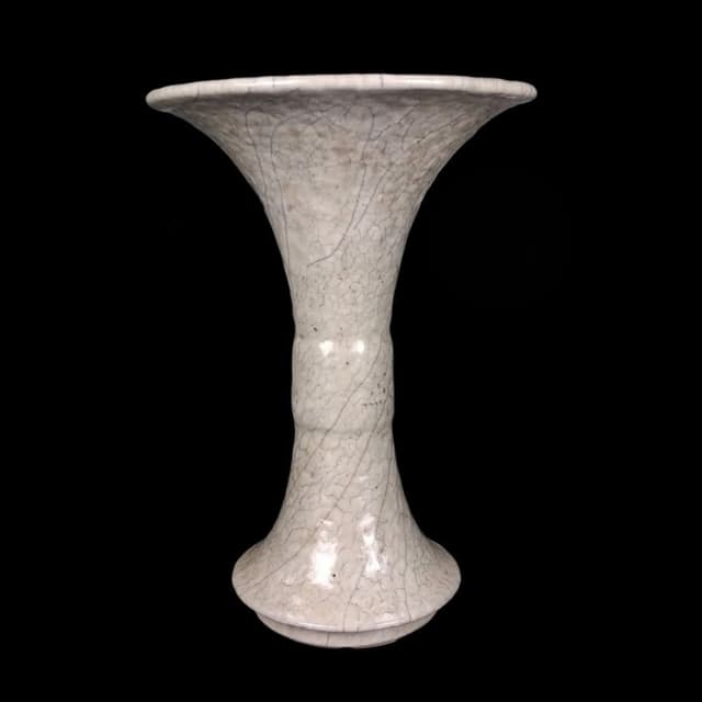 《博古珍藏》宋 哥窯米黃釉花觚 老件花瓶瓷器 早期收藏