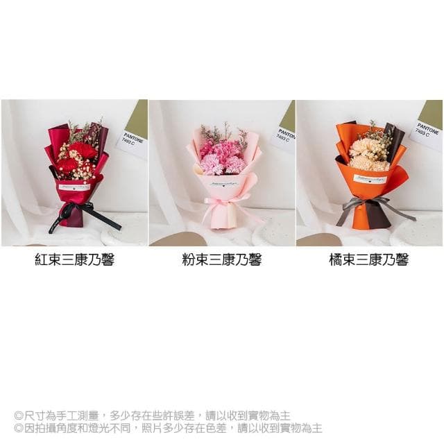 【BlueCat】三朵康乃馨祝福小花束(小捧花 花束 仿真花 永生花 禮物花束 情人節 畢業季 母親節)
