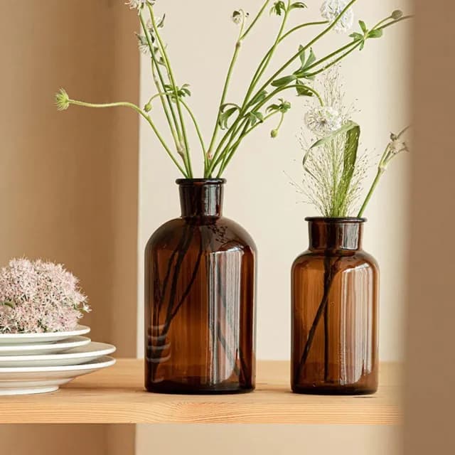 水培玻璃花瓶 (玻璃瓶 花瓶 透明花瓶 棕色玻璃瓶 乾花 乾燥花 插花 鮮花 花器 擴香瓶 桌面擺飾)