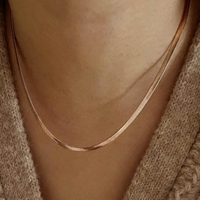 【CReAM】Hedwig歐美冷淡風鍍18K金色 扁細蛇鍊鎖骨鍊 男女項鍊(生日 禮物 送禮 禮盒)