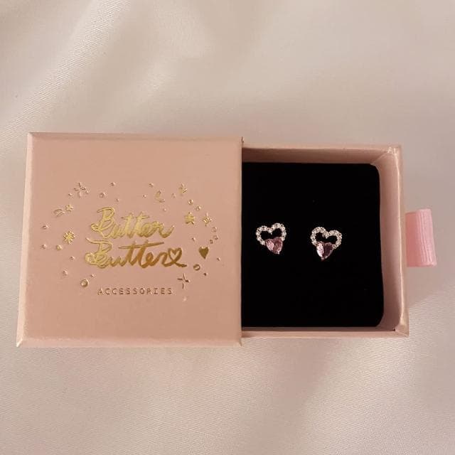 【ButterButter】PinkHeart 可愛粉色小愛心 雙心 甜心 甜蜜鑽飾 粉鑽 女耳環(新年 過年 送禮 禮物)