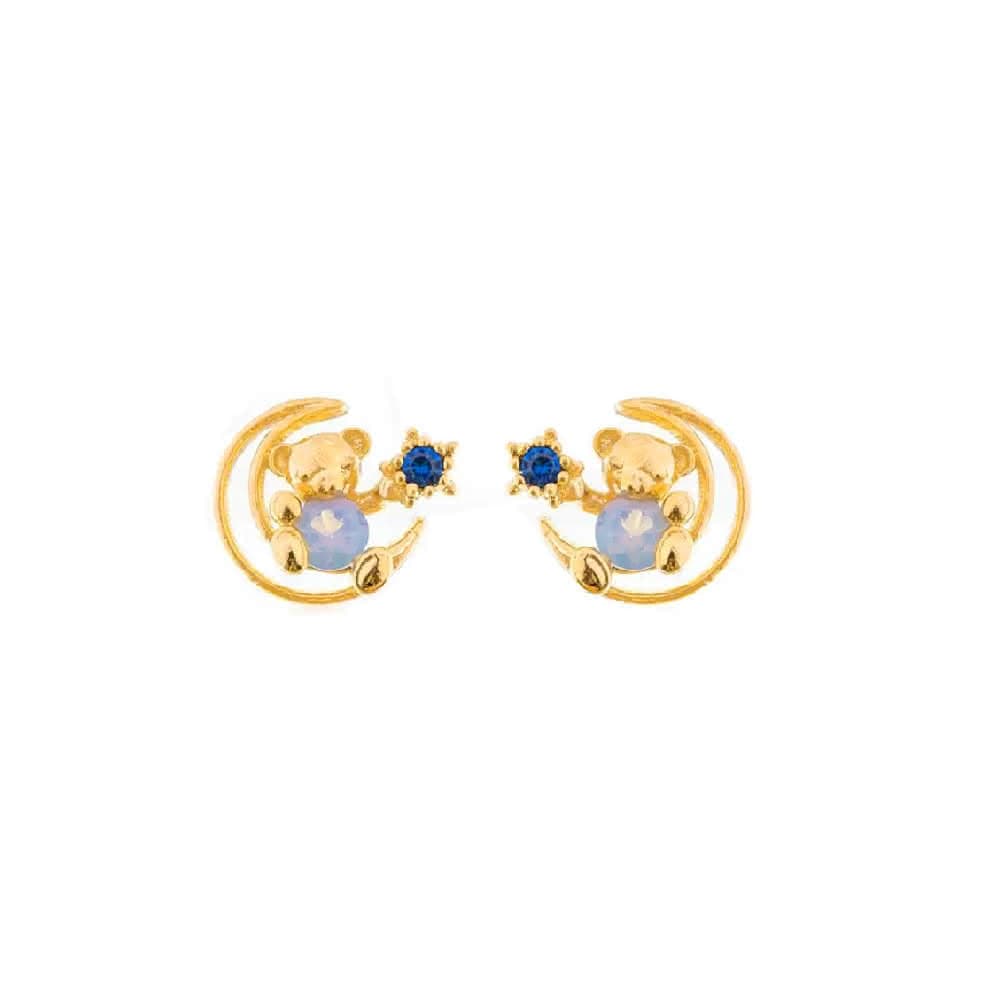 【ButterButter】BlueBear可愛夢幻 藍色小熊月亮睡覺 金色 女耳環(送禮 禮物)