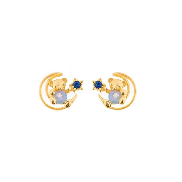 【ButterButter】BlueBear可愛夢幻 藍色小熊月亮睡覺 金色 女耳環(送禮 禮物)