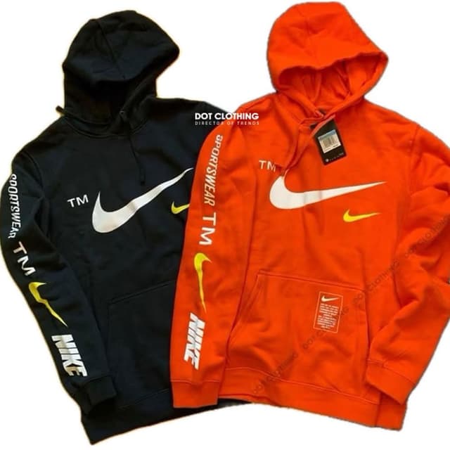 【NIKE 耐吉】DOT聚點 NIKE TM HOODIE 黑 橘 螢光黃大勾 帽T OFF WHITE風 台灣未發 BV3063-010