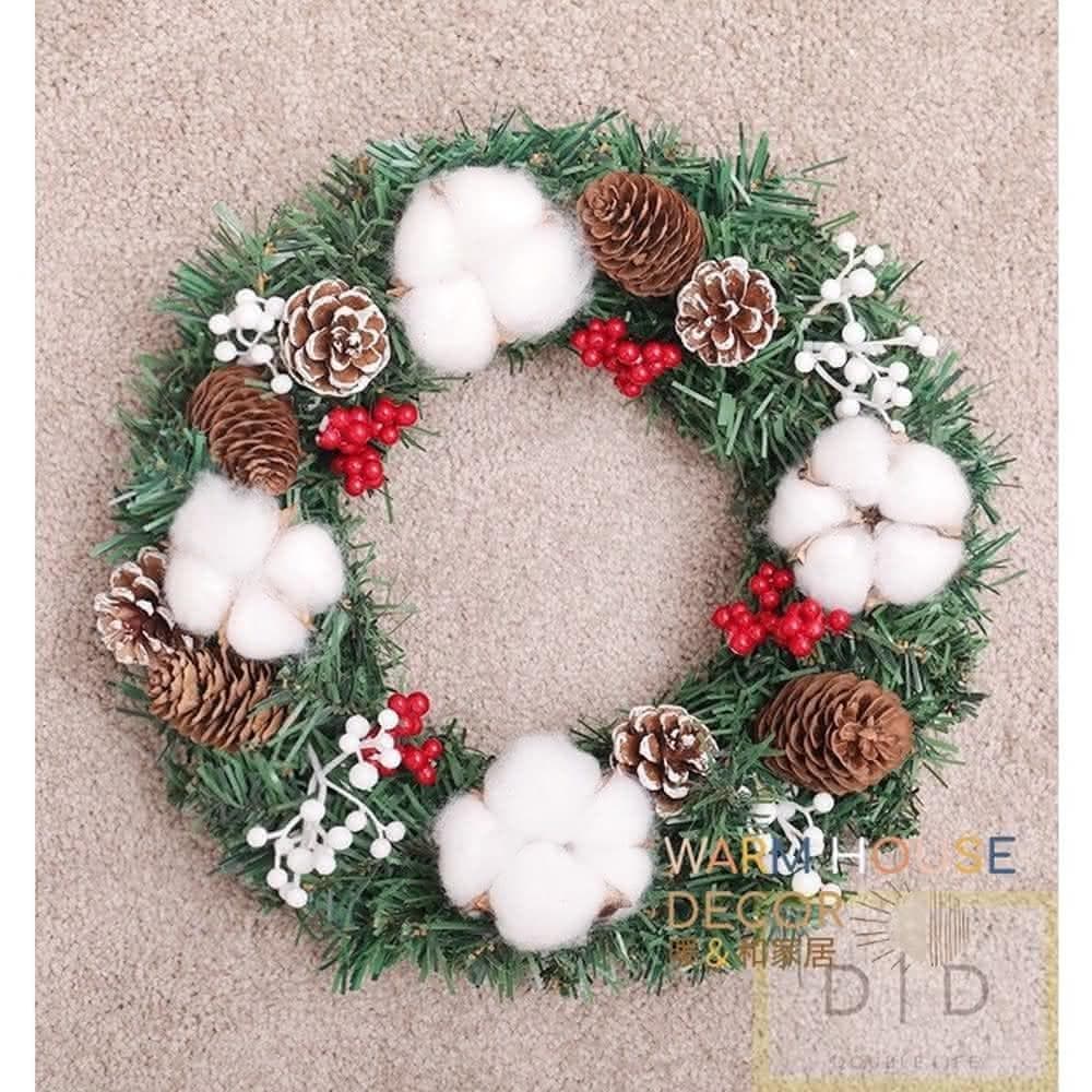 【Warm House Decor 暖和家居】聖誕花圈(松果花圈 聖誕節裝飾花環門掛 花圈 佈置 乾燥聖誕花圈 聖誕節 交換禮物 棉花乾燥藤圈 聖誕佈置)