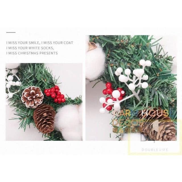 【Warm House Decor 暖和家居】聖誕花圈(松果花圈 聖誕節裝飾花環門掛 花圈 佈置 乾燥聖誕花圈 聖誕節 交換禮物 棉花乾燥藤圈 聖誕佈置)