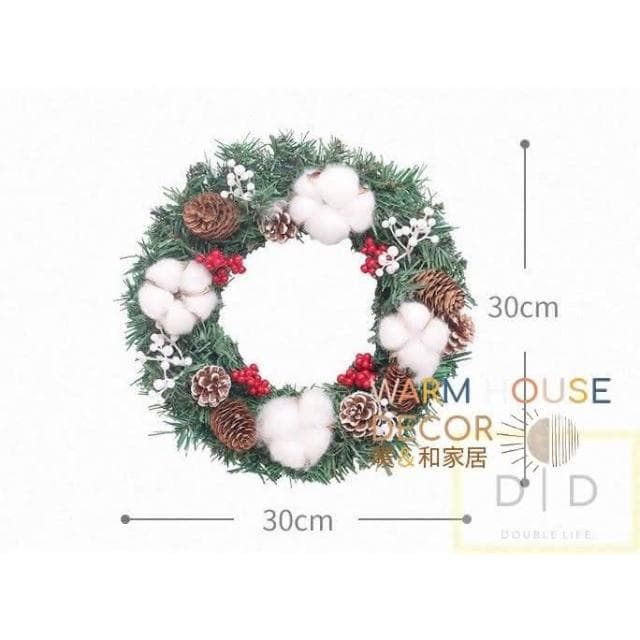 【Warm House Decor 暖和家居】聖誕花圈(松果花圈 聖誕節裝飾花環門掛 花圈 佈置 乾燥聖誕花圈 聖誕節 交換禮物 棉花乾燥藤圈 聖誕佈置)