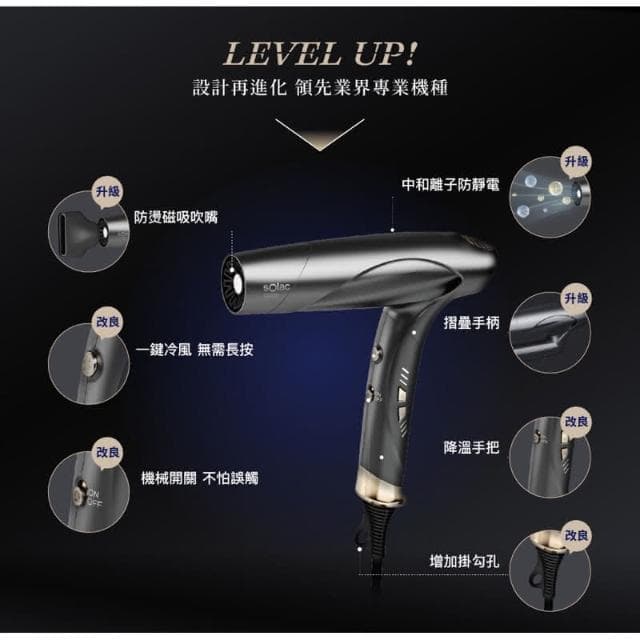 Solac SD-1300 智能中和離子專業吹風機