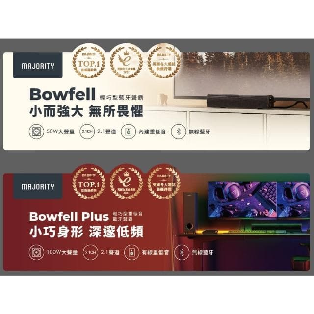 Majority Bowfell 2.0雙立體聲道50W家庭劇院 Soundbar 藍芽聲霸 藍芽喇叭