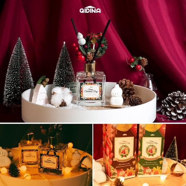 【QIDINA】聖誕花圈氣派款香氛珪藻土擴香瓶 200ML / 交換禮物 小蒼蘭 薰衣草 聖誕樹 聖誕禮物 聖誕節 香水