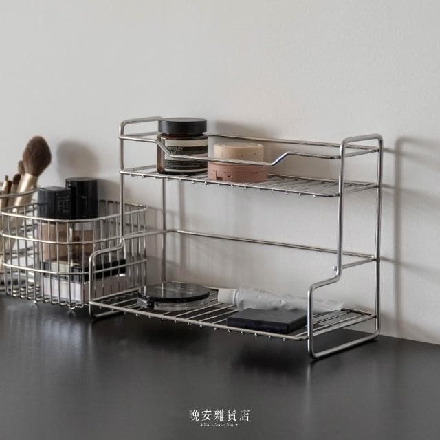 【晚安雜貨店】原色不鏽鋼雙層收納架 廚房收納 桌面收納 衛浴收納 保養品化妝品收納 wanan/☾…