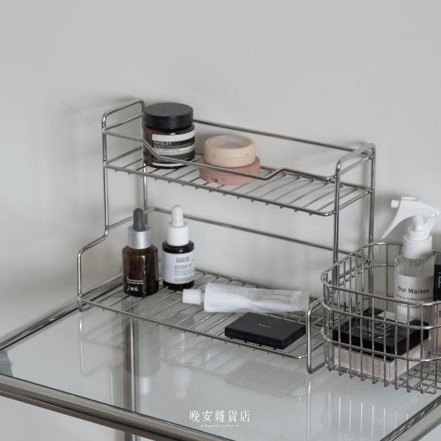 【晚安雜貨店】原色不鏽鋼雙層收納架 廚房收納 桌面收納 衛浴收納 保養品化妝品收納 wanan/☾…