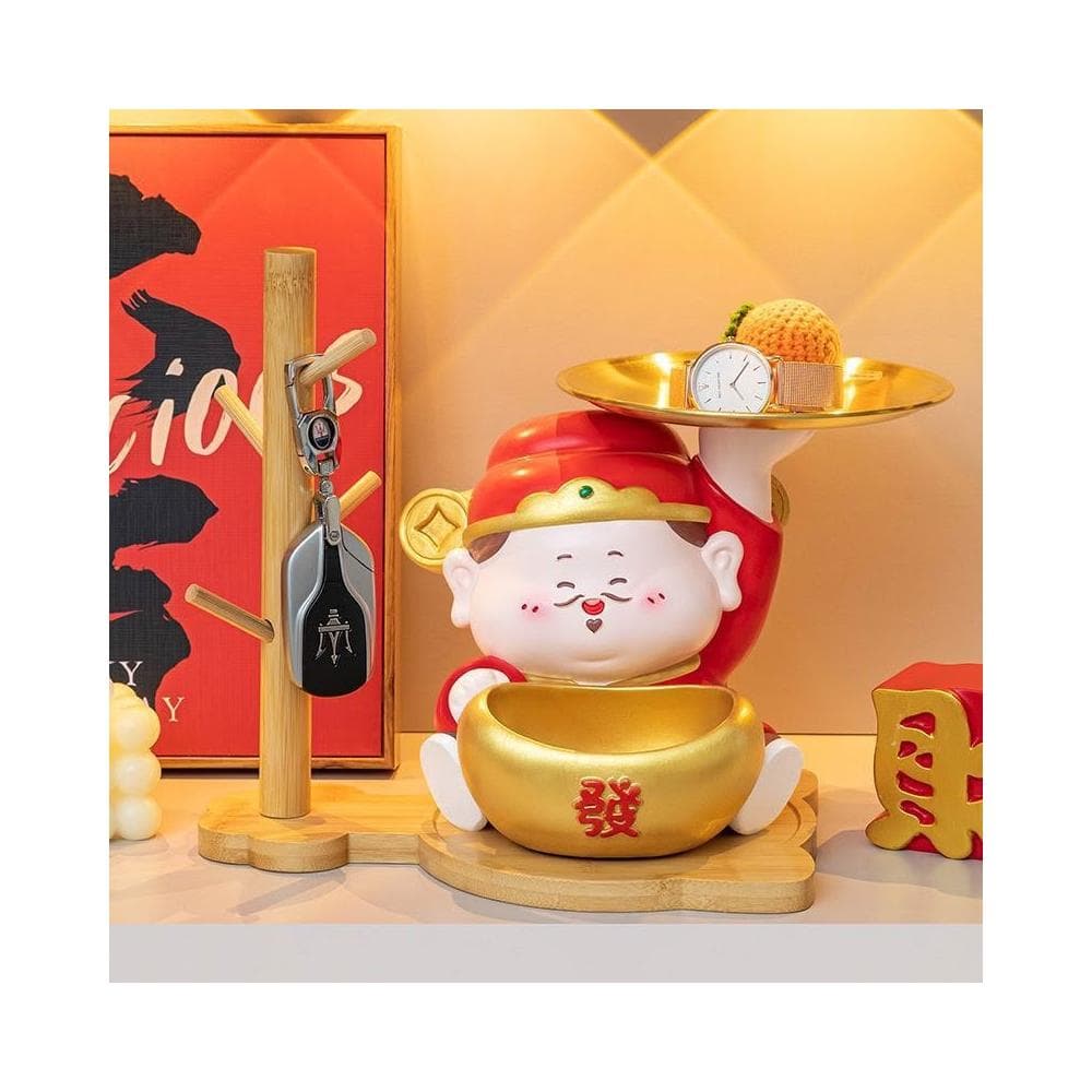 財神爺擺件家用客廳桌面裝飾品玄關鑰匙收納新店開業喬遷禮物實用