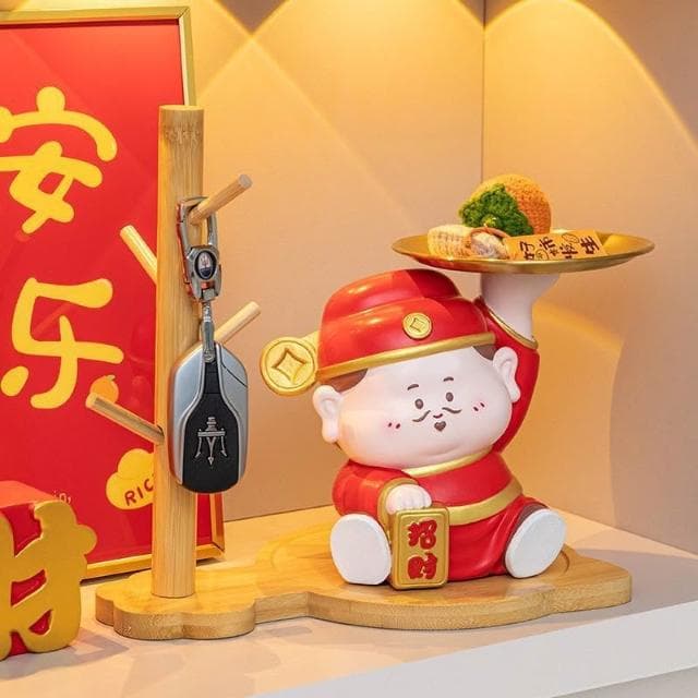財神爺擺件家用客廳桌面裝飾品玄關鑰匙收納新店開業喬遷禮物實用