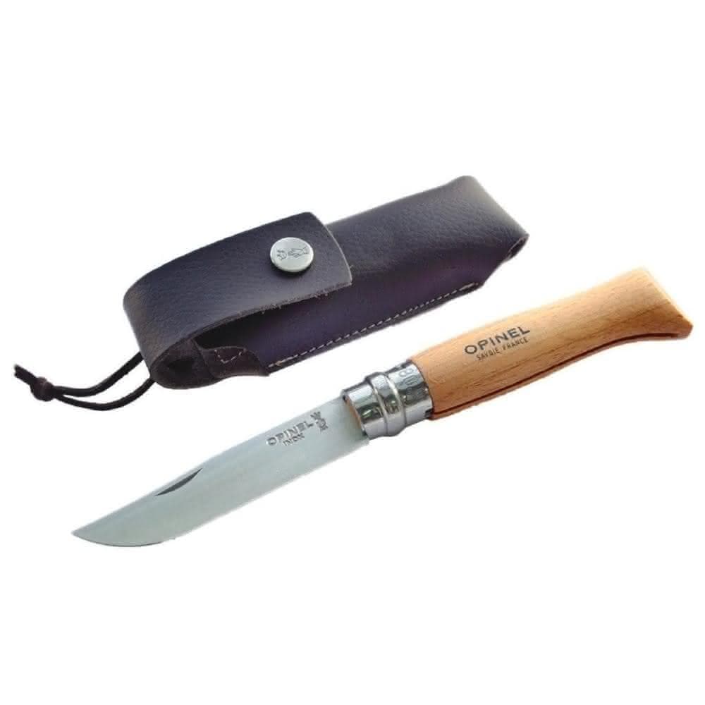 【OPINEL】OPINEL N°8不銹鋼刀櫸木刀柄皮套組 001089 悠遊戶外