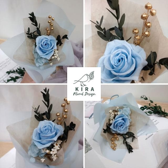 【KIRA與花花藝】花晨月夕/永生花小花束-天空藍(情人節花束/畢業花束/生日禮物/七夕情人節/永生花/乾燥花/玫瑰)